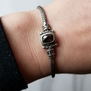 Silver smokey quartz Bali bracelet